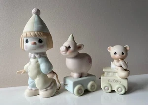 Vtg 1985 Enesco Precious Moments Birthday Train, 3 Pc. Clown Pig (3) Bear (Baby) - Picture 1 of 13