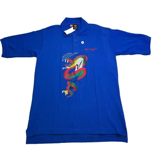 NWT ED HARDY Polo Shirt Mens 3XL Blue Embroidered Short Sleeve Collared Top - Picture 1 of 10