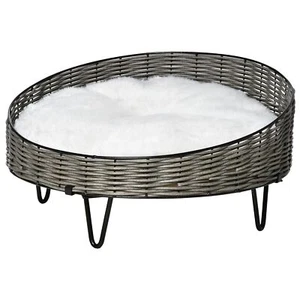 PawHut Cuccia per Cani e Gatti Rialzata in Rattan PE, Grigio Scuro - Foto 1 di 10