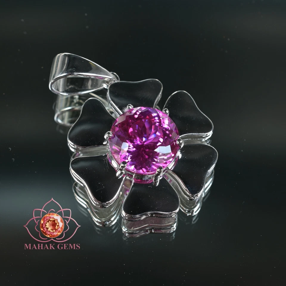 Colgante de zafiro rosa 83 quilates - Piedra preciosa natural certificada en plata maciza 925 Foto 1 de 4