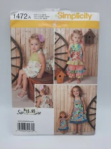 Toddlers Romper Top Pants Sz 1/2-4 & Doll Dress Simplicity 1472 Pattern Uncut - Picture 1 of 4