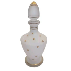 Vintage Satin Glass Perfume Bottle, Western, Gold Enameled Dots - Picture 1 of 7