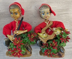 Vintage Weihnachten Pixies Elfen Hongkong Mid Century Harfe & Flöte Figuren EXC Set - Bild 1 von 7