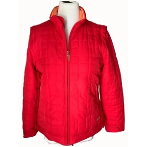 Liz Claiborne Red Quilted Jacket Vest Detachable Arms Fleece Full Zip Medium - Picture 1 of 10