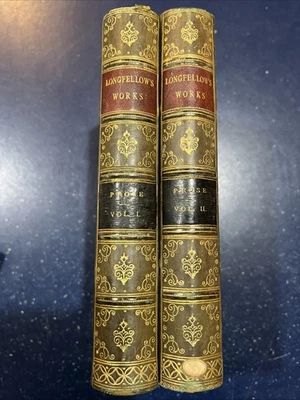 Henry Wadsworth Longfellow Prose , Houghton 2 Vols 1886 Marbled & Leather HC - Image 1 of 4