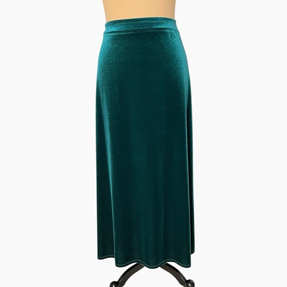 Falda Judith Hart Midi Talla Grande Poliéster Terciopelo Pull On Verde Azulado Suave Fluido Foto 1 de 4