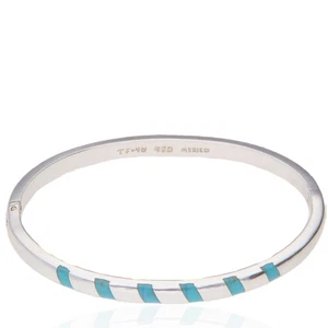 Sterling Silver Turquoise Inlay Hinged Bangle – TF-44 Mexico 925 Bracelet 22.4g - Picture 1 of 3