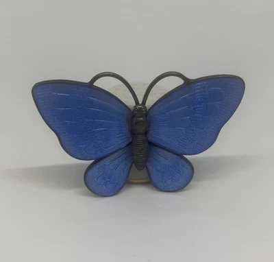 Prendedor/broche mariposa vintage Volmer Bahner Dinamarca plata esterlina, esmalte azul Foto 1 de 2