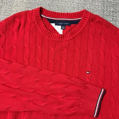 Suéter Tommy Hilfiger Rojo Tejido con Cable para Hombres 3XL Preppy Bandera Logo Pullover Foto 1 de 4