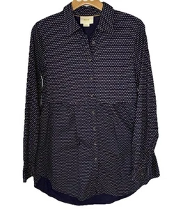 Anthropologie Maeve Button-Down Mini Dress Tunic Navy Small L/S Classic Preppy - Picture 1 of 10