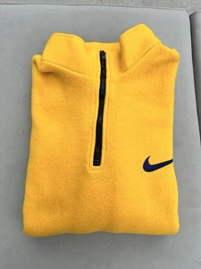 Pullover polar Nike para hombre M amarillo 1/4 cremallera de colección años 80 Swoosh Michigan azul maíz - Imagen 1 de 7