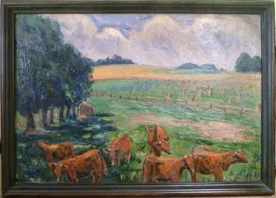 ¡SIN FIRMAR! PAISAJE CON VACAS Foto 1 de 4