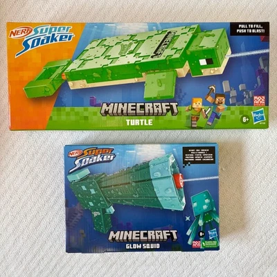 Lot of 2 Minecraft Nerf Super Soakers. Glow Squid and Turtle Water Blasters - Image 1 of 4