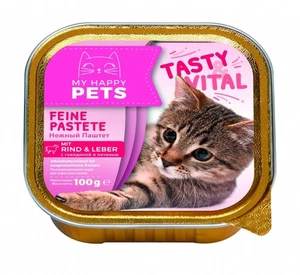 MY HAPPY PETS Katzenfutter Rind & Leber feine Pastete 64 x 100g - Bild 1 von 1