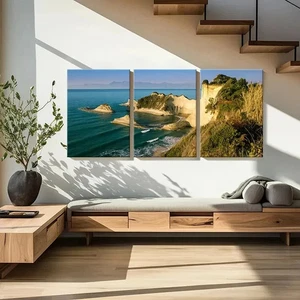 3pcs Greece Travel Cape Drastic Rocky Coast Wall Art Canvas Framed 50x70cm - Picture 1 of 3