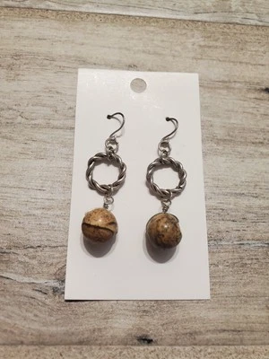 Pendientes colgantes de piedra de jaspe gancho anillo de plata natural boho minimalista Foto 1 de 3