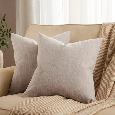 Juego de 2 fundas de almohada de lino de algodón rústico ZeeMart, 24x24 pulgadas color topo, F... Foto 1 de 4