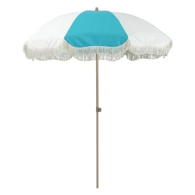  7ft Boho Beach & Patio Umbrella with 7 FT Push-Button-Tilt Blue White Spliced - Image 1 of 4