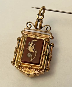 Viktorianischer Onyx Karneol Intarsien Gold Vogel doppelseitig Trauer Medaillon Anhänger - Bild 1 von 7