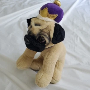 Peluche Doug The Pug Púrpura Dorado King Crown 9" Parece NUEVO - Imagen 1 de 7