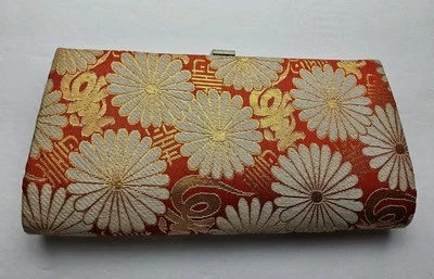 Bolso sin asas vintage japonés Kimono Obi rojo metálico dorado floral Foto 1 de 4