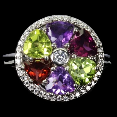 925 Sterlingsilber Ring Trillant Amethyst Peridot Natur Edelstein Schmuck Größe - Bild 1 von 4
