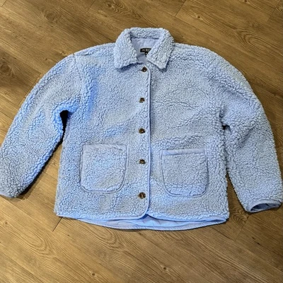 Mujer M J. Chaqueta Sherpa Imitación Azul Crew Bolsillos Frontales Abotonados Foto 1 de 4