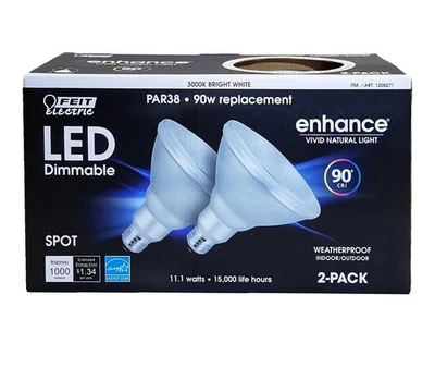 (2-Pack) Feit Electric PAR38 LED Dimmable Spot Light Bright White 3000K - Image 1 of 2