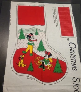 Vintage Disney Christmas Stocking Mickey Minnie Fabric Panel Uncut - Picture 1 of 8