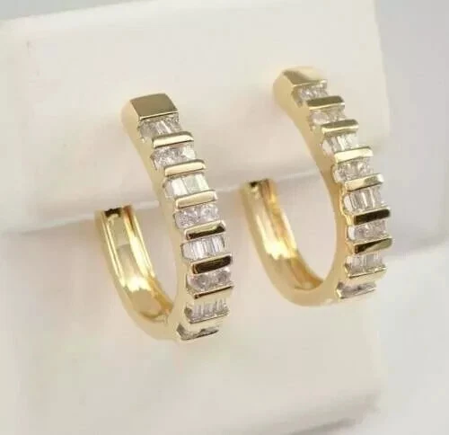 4CT Round Cut Lab Created Diamond Women's Hoop Earrings 14K Yellow Gold Plated - Image 1 of 3