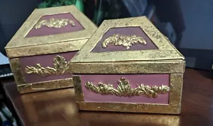 Beautiful Unique Gold and Maroon Set of 2 Decorative Boxes - Picture 1 of 8