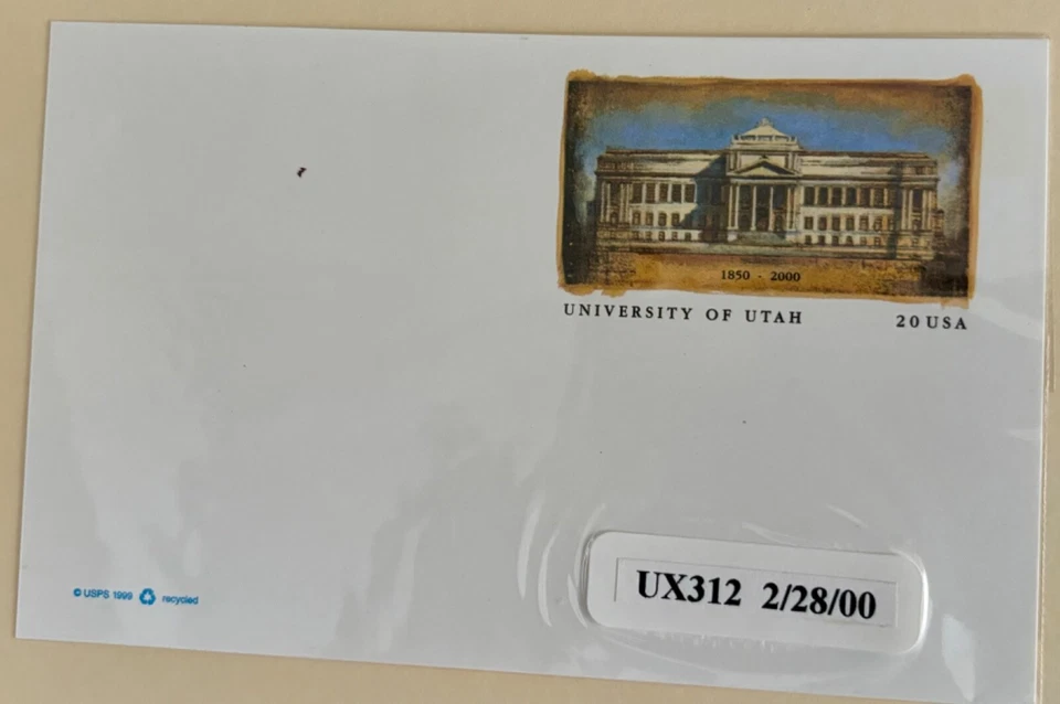 US Stamped Postcard, 2000.  University of Utar. 20c. Unused. - Image 1 of 1
