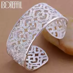 DOTEFFIL 925 Sterling Silver Big 28mm Heart Bangle Bracelet Charm Party Jewelry - Picture 1 of 6