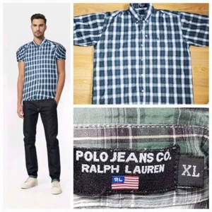 Polo Ralph Lauren uomo verde Madras camicia manica corta vestibilità scollata taglia Xlarge - Foto 1 di 10