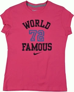Nike World Famous 72 Cotton Slim Fit T-Shirt Womens Small Pink Black 616202 609  - Picture 1 of 8