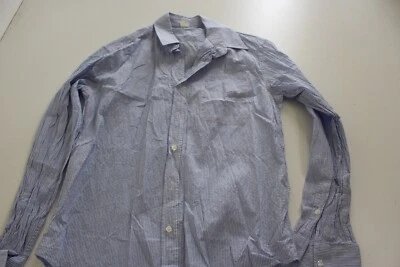 Barneys New York Ctn Nylon Blue Stripe LONG SLEEVE SHIRT Medium 15 x 32/33 Slim  - Image 1 of 4