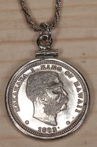 Hawaii Silver Coin Re-Strike Medal Pendant-Necklace X049B - Picture 1 of 3