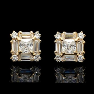 14K Yellow Gold Plated 2Ct Princess Cut Lab Created Diamond Stud Earrings - Picture 1 of 6
