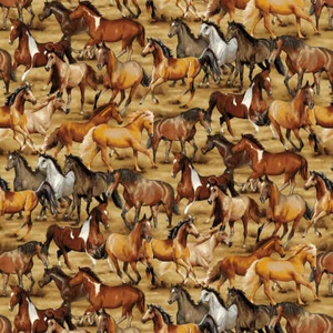 Animal Fabric | Wild West Packed Horses Brown | Studio E YARD - Picture 1 of 1