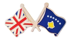 Kosovo Flag & United Kingdom Flag Friendship Courtesy Pin Badge - Picture 1 of 3