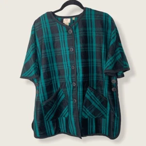 Hot In Hollywood Button Jacket Women Extra Small/Small Green Black Plaid Pockets - Picture 1 of 4