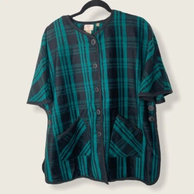 Hot In Hollywood Button Jacket Women Extra Small/Small Green Black Plaid Pockets - Image 1 of 4