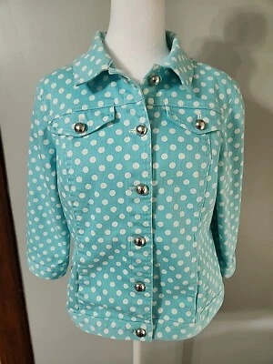 Christopher & Banks Aqua Denim Hasta la Cadera Lunares Chaqueta Abotonada-Pequeña Med Foto 1 de 4