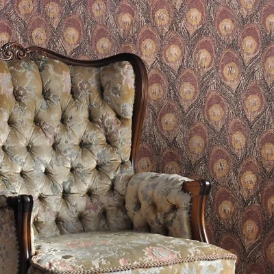 Wallpaper Peacock textured faux animal wall coverings brown yellow Gold Metallic - Image 1 of 4