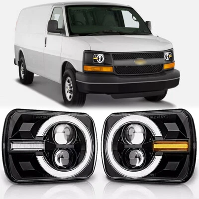 For Chevy Express Cargo Van 1500 2500 3500 7x6'' 5x7'' LED Headlights DRL - Pair - Image 1 of 4
