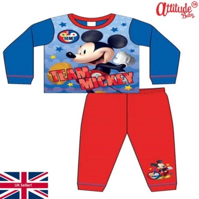 ATTITUDE BABY Kinder-Baby Schlafanzug-Mickey Mouse-Team Mickey Pyjama-1 bis 5 Jahre kostenloser UK Versand
