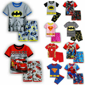 2PCS Boys Girl Kids Batman Pyjamas Short Sleeve T-Shirt Shorts PJs Age 2-8Y HOT