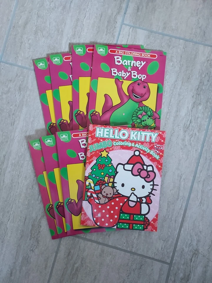 Vintage Barney & Baby Bop Big Coloring Books (7) & Hello Kitty Jumbo Activity - Image 1 of 1