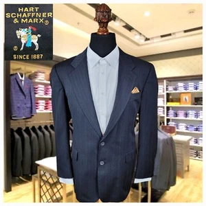 HART SCHAFFNER Blazer Wool Gray Striped Mens 42R Sport Coat 2 Button Suit Jacket - Picture 1 of 16
