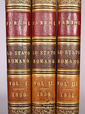 1851 Lo Stato Romano 1815-1850 Luigi Carlo FARINI 3 Vols of 4 ONLY Half Leather - Image 1 of 4